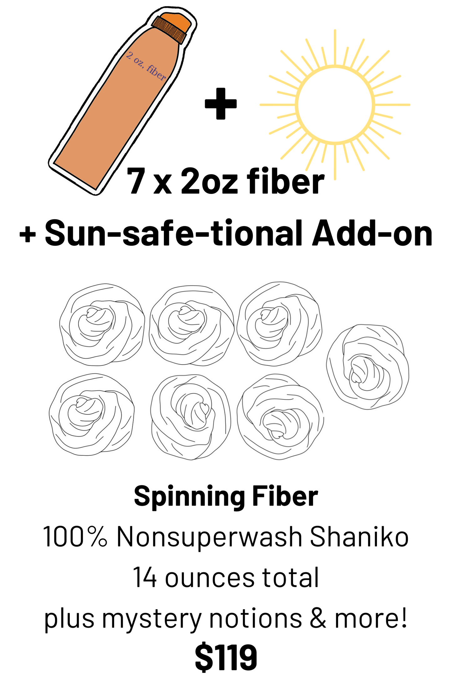 seven two-ounce fiber braids and notions add-on