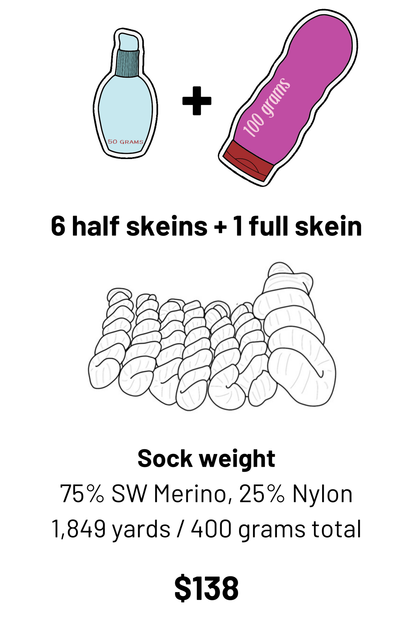 six half skeins and one full skein