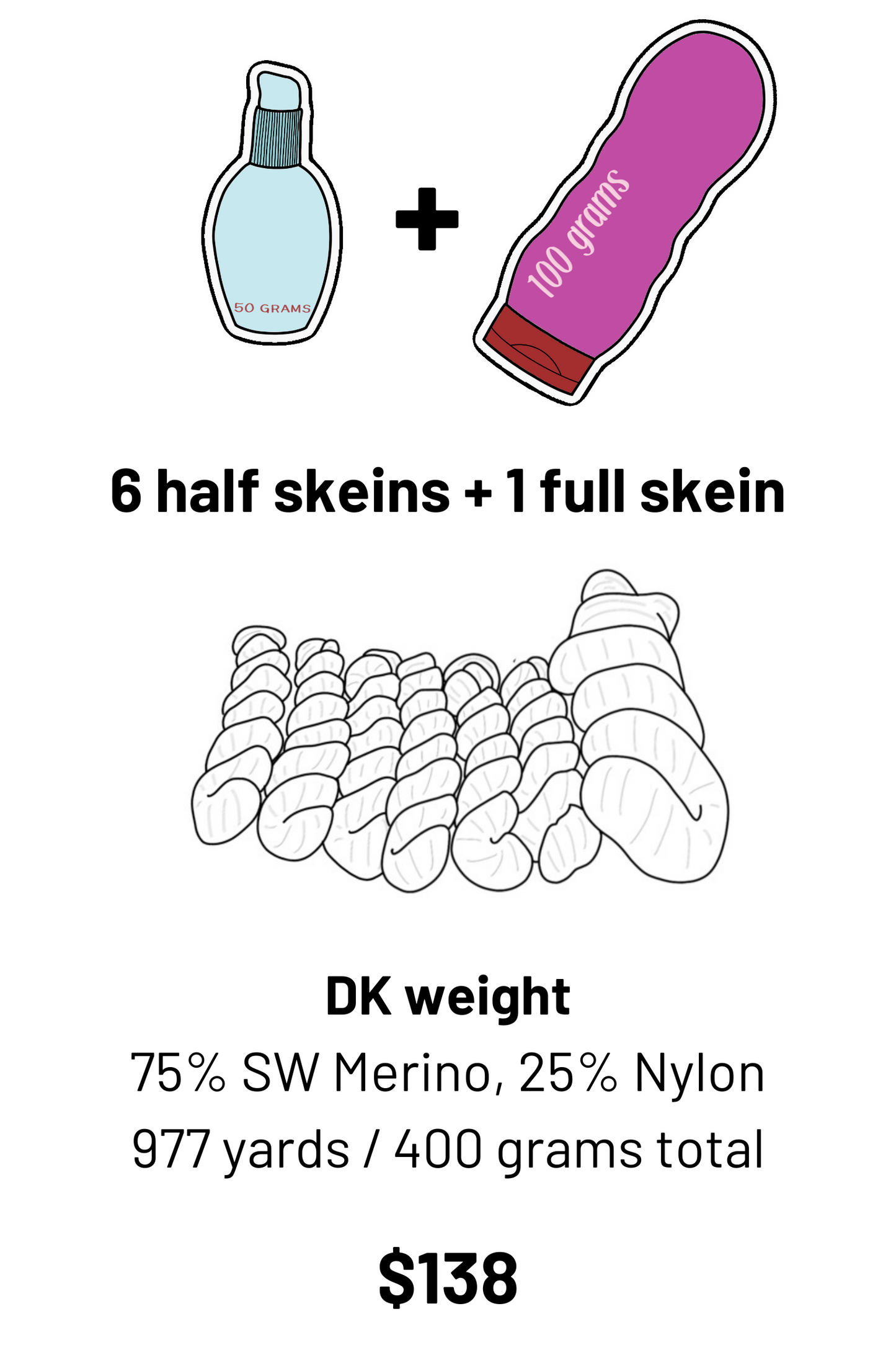 6 half skeins and one full skein