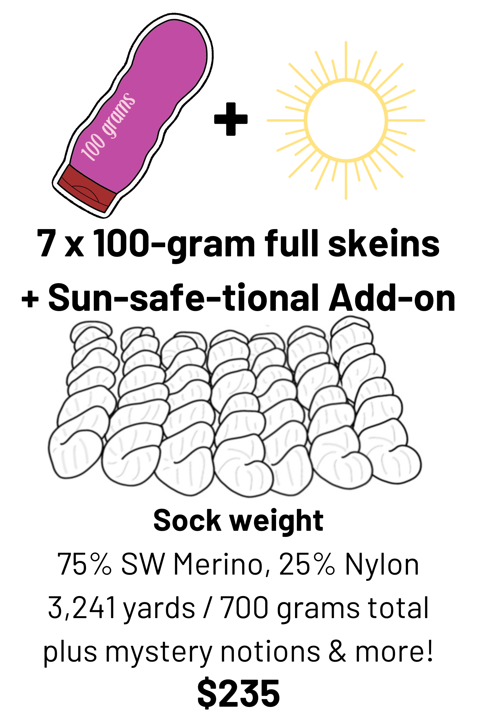 seven full skeins plus sun-safe-tional add-on