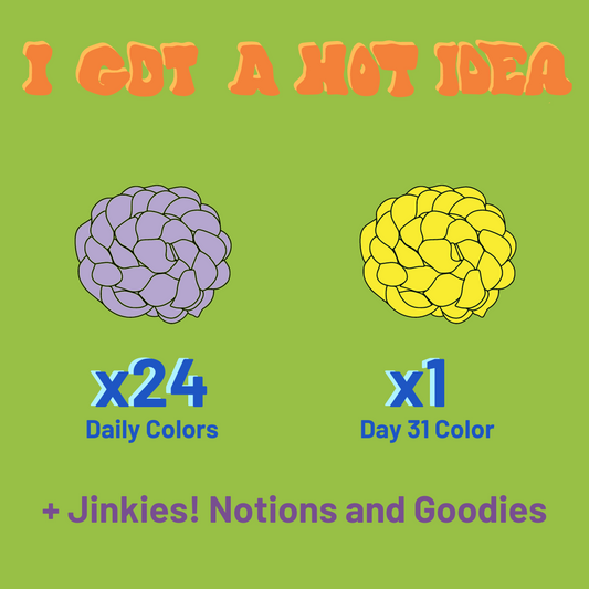 I Got A Hot Idea includes 24 daily colors and one Day 31 color, plus the Jinkies Notions and Goodies