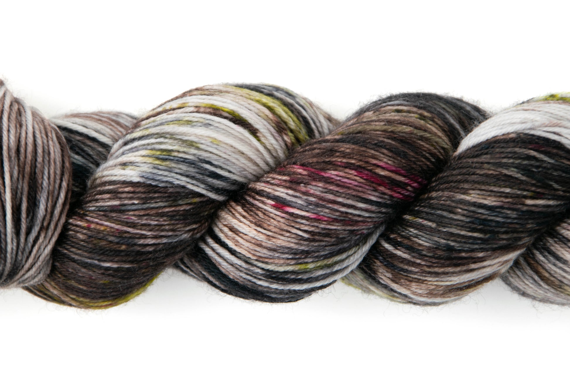 Close view of the highly variegated texture of the Granite yarn colorway.